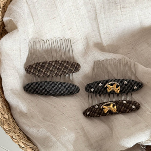 格纹小马布艺倒插梳发夹女新款高端齿梳精致高颅顶发卡发梳头饰