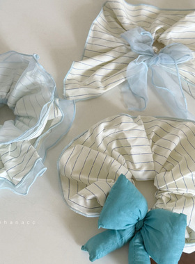 海盐蓝色条纹大肠圈网纱拼接发箍甜美可爱发绳彩虹方巾头圈头花发