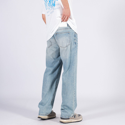 春秋季新款美式复古水洗做旧牛仔裤男宽松直筒阔腿休闲长裤子