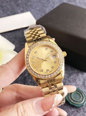 手表表盘带钻日内瓦腕表手表计时器relgio automtico金色女士手表