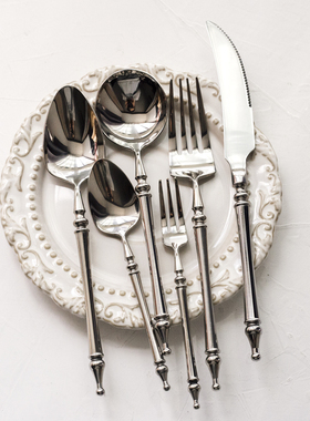 304不锈钢ins法式复古轻奢西餐叉勺魔法学院中古风意面叉甜品勺叉