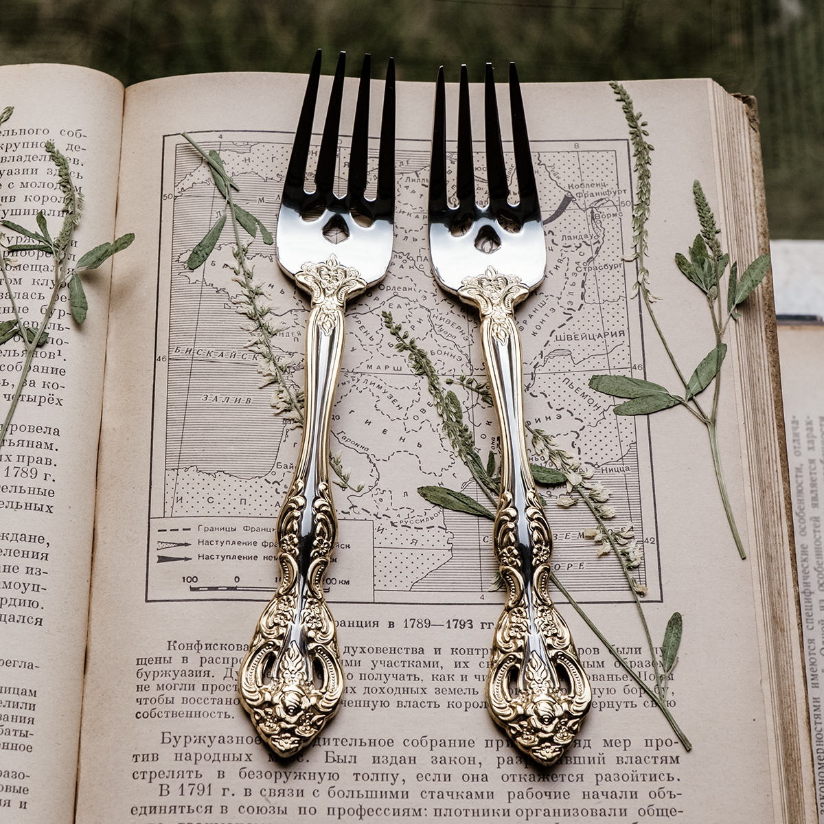 18/10不锈钢法式复古巴洛克浮雕镀金甜品叉/出口大牌原单/限量版