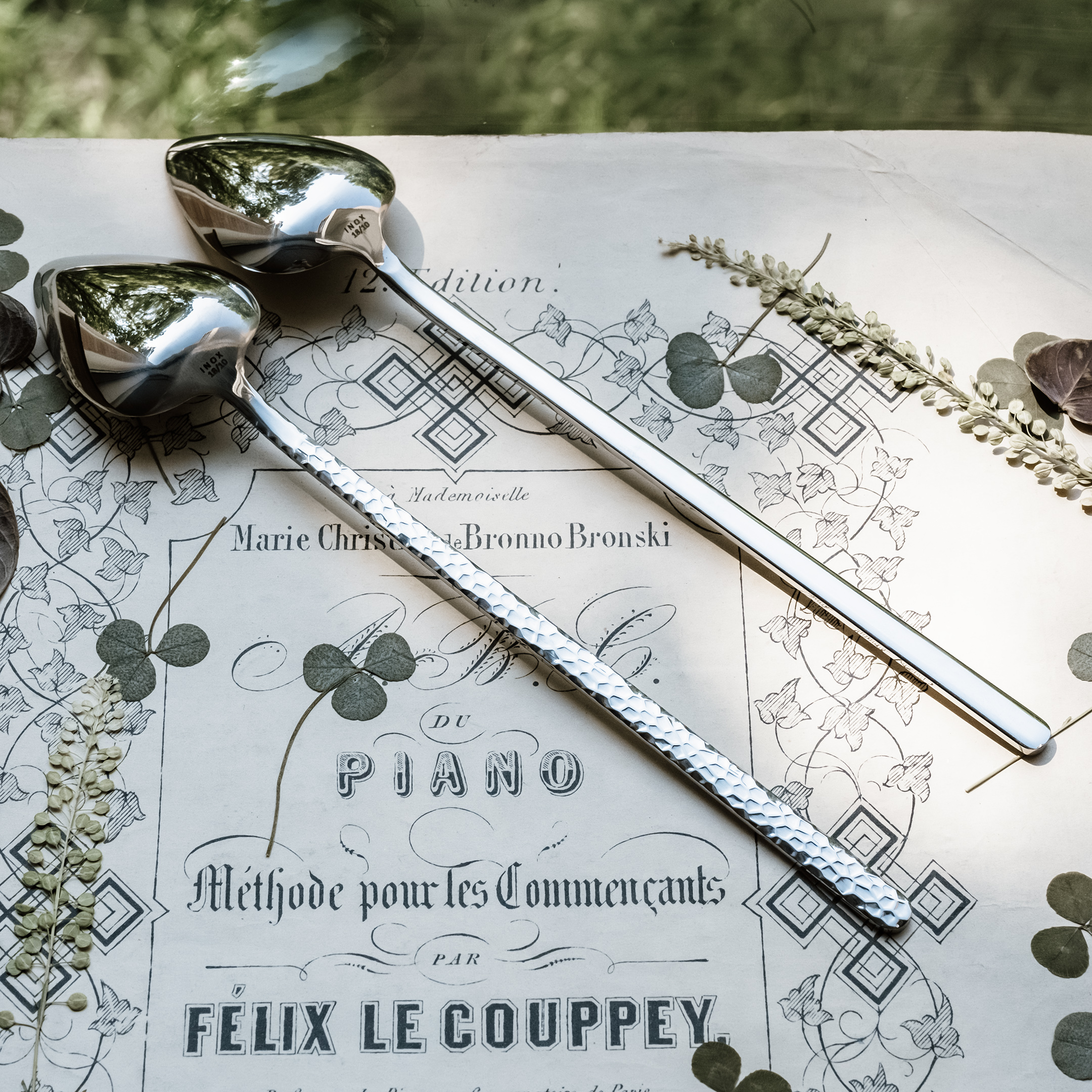 18/10不锈钢爱心形勺头亮面/锤纹柄长柄甜品勺长柄冰激凌勺沙冰勺