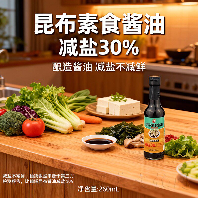 纯素昆布素食酱油减盐凉拌炒菜烹饪红烧拌饭面条白灼调味汁蘸料