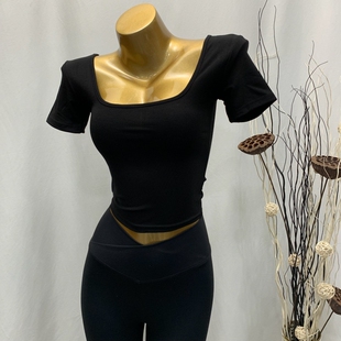 2020新款 前后两穿设计 打底衫 T恤女韩国ins修身 复古方领高腰短款