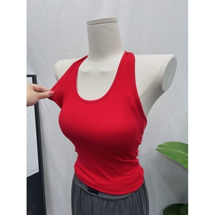 性感百搭漏背挂脖绑带背心女短款 2025夏装 内搭T恤上衣潮 自留