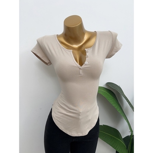 韩国东大门新款百搭性感辣妹微透气质显胸紧身显瘦短袖T恤上衣女