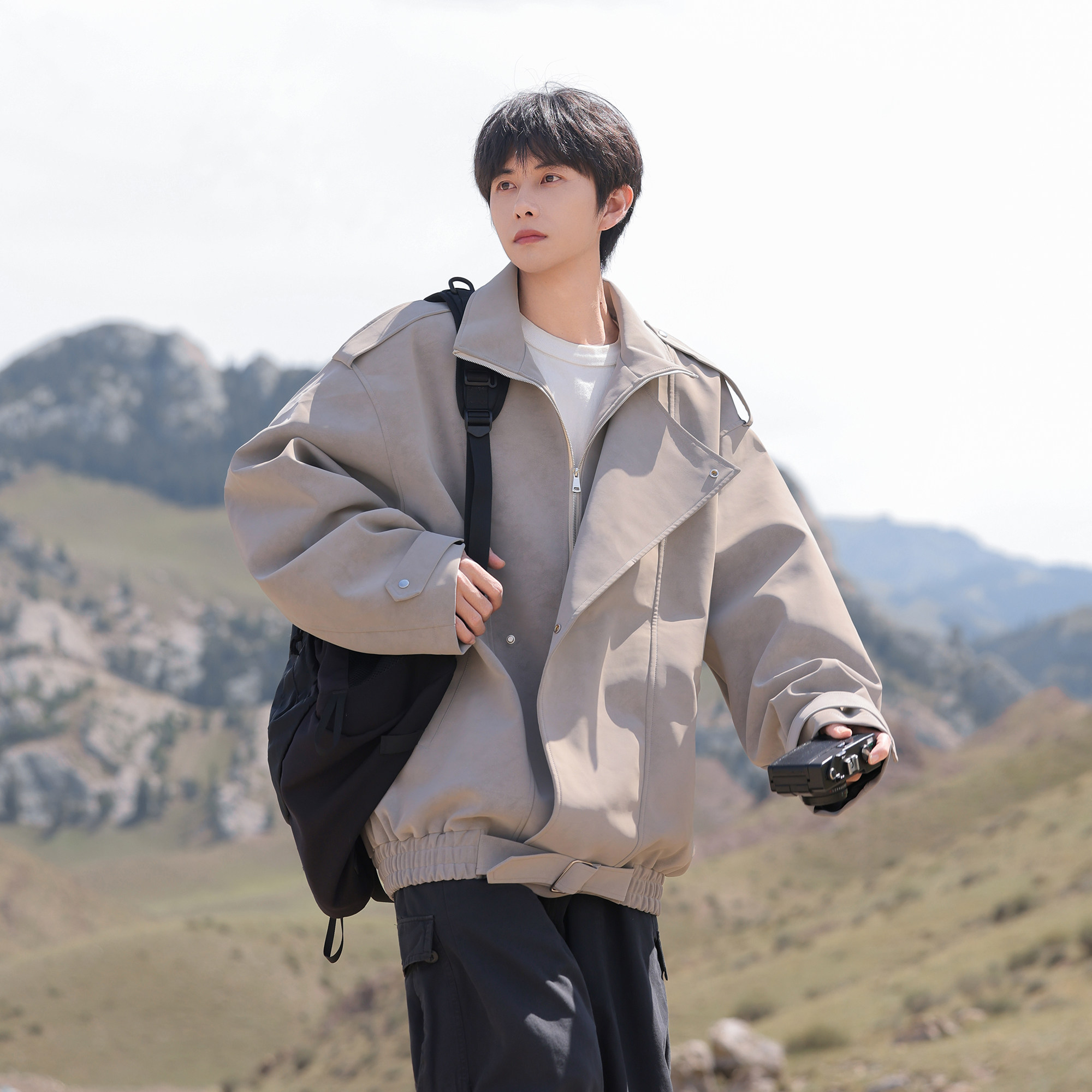 2026春装新款大码肩章宽松皮衣夹克外套JK131P98控158，男装夹克，电商A031