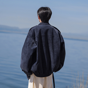 胖胖哥扎染复古pu皮衣夹克男秋季新款高级感潮流美式大码工装外套图片