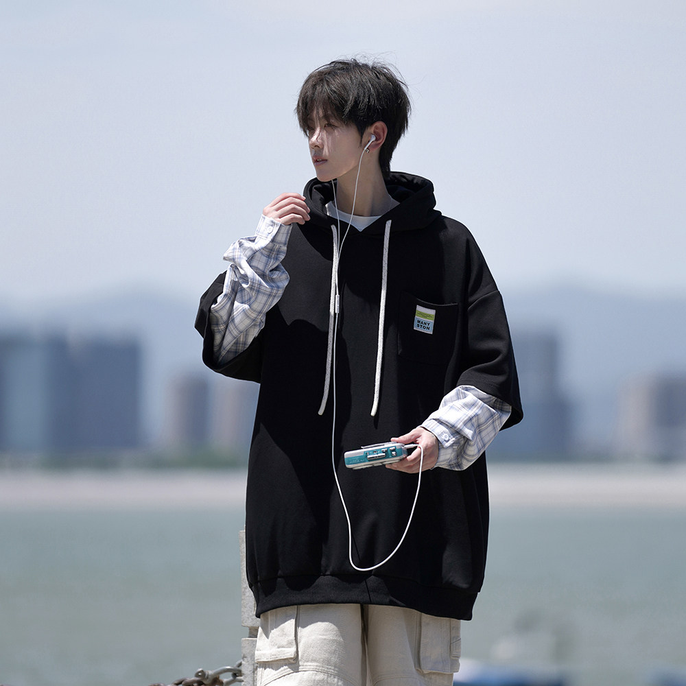 外景26春装设计款假两件连帽大码卫衣外套WY01P68控88，女装短外套，电商A031