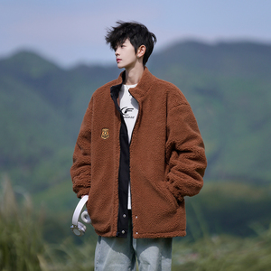 双面穿 25冬装新款工装风羊羔毛宽松大码拼接棉衣MY06 P108 控148,男装棉衣,电商A031