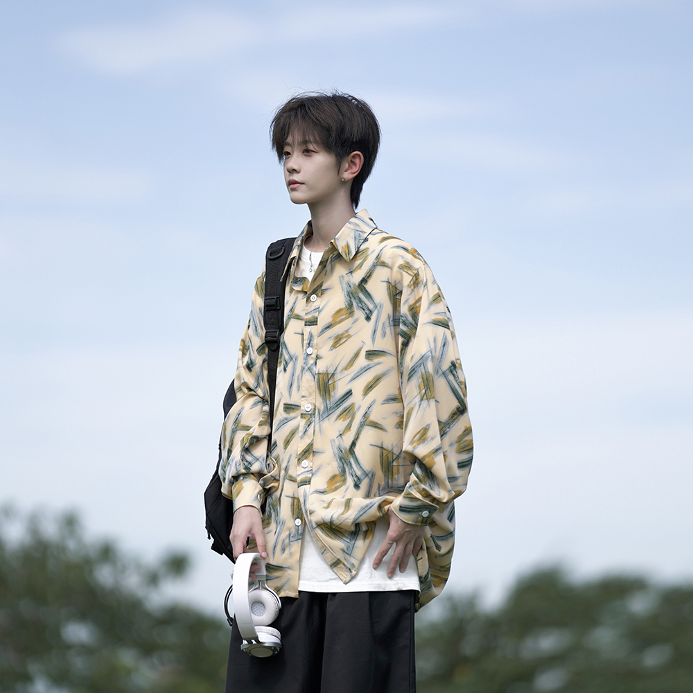 外景花衬衫2025秋装新款宽松大码港风男士长袖衬衫CS03P48控68，男装衬衫，电商A031