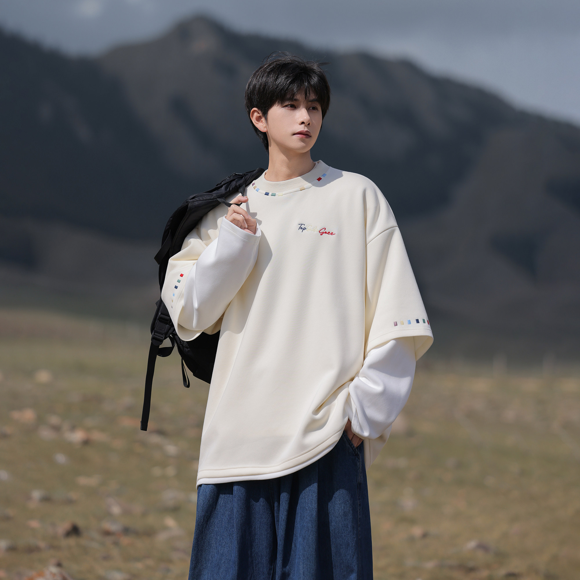 趋势2026春装新款大码宽松假两件卫衣外套JK106P68控98,女装短外套,电商A031