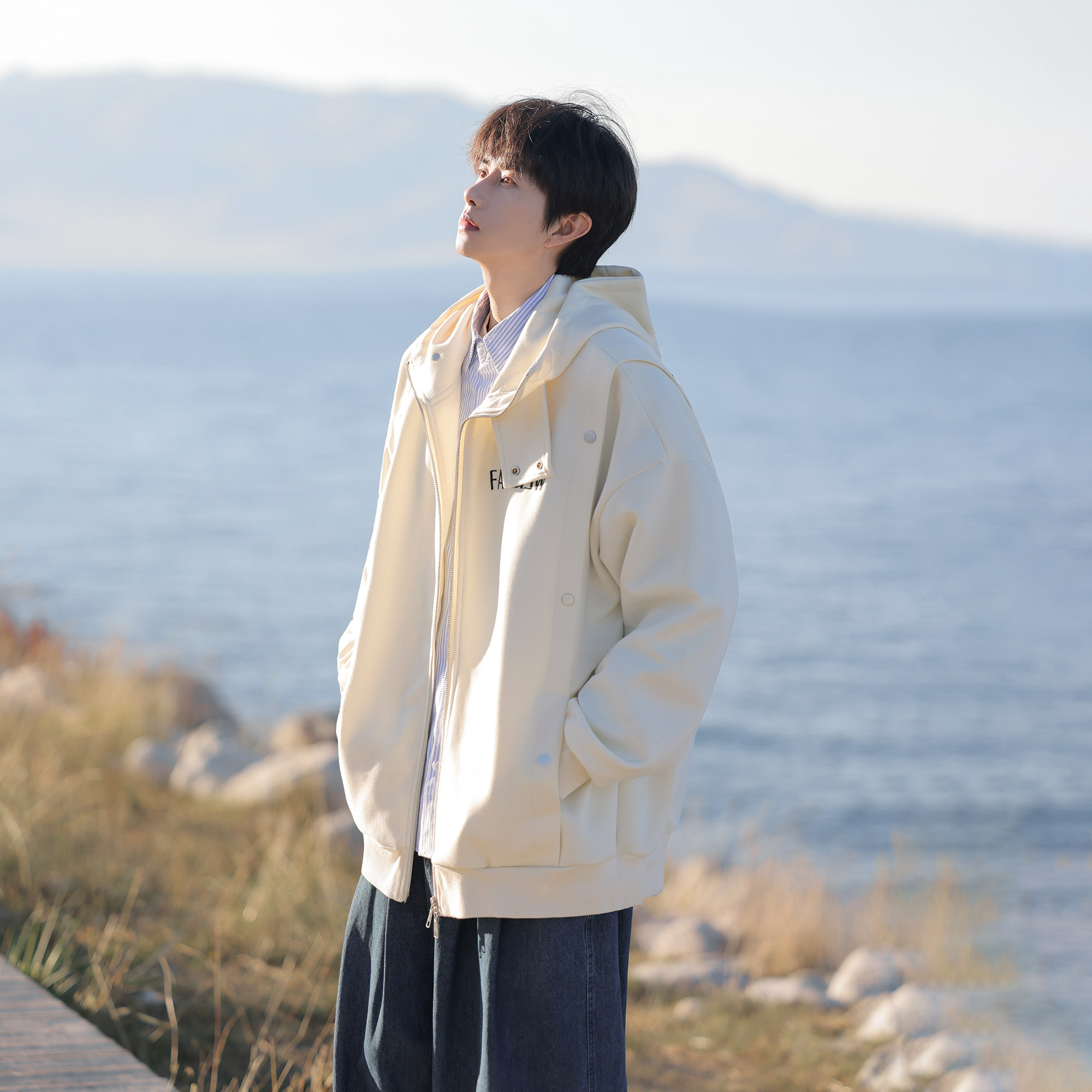 排扣夹克26春装设计款开衫连帽大码美式卫衣外套JK118P88控138，男装夹克，电商A031