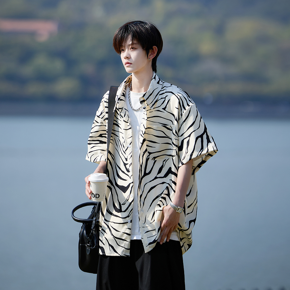 2025夏季新款宽松大码冰丝短袖衬衫CS25P40控58，男装T恤，电商A031