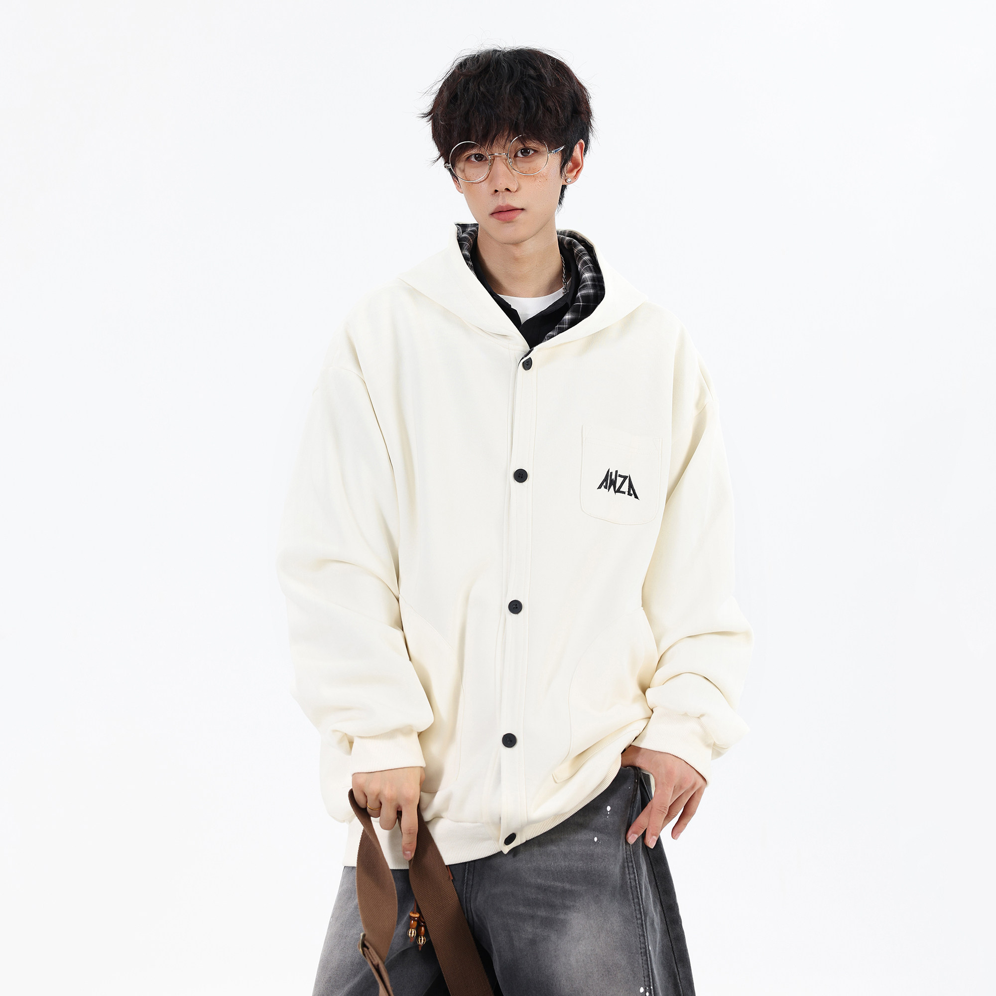 无影墙26春装设计款开衫连帽大码美式卫衣外套JK119P68控98，女装短外套，电商A031