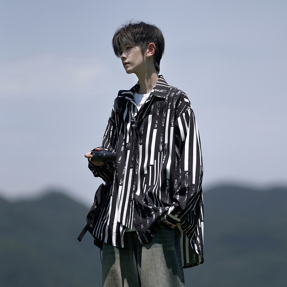 外景花衬衫2026春装新款宽松大码港风男士长袖衬衫CS02P48控68，男装衬衫，电商A031