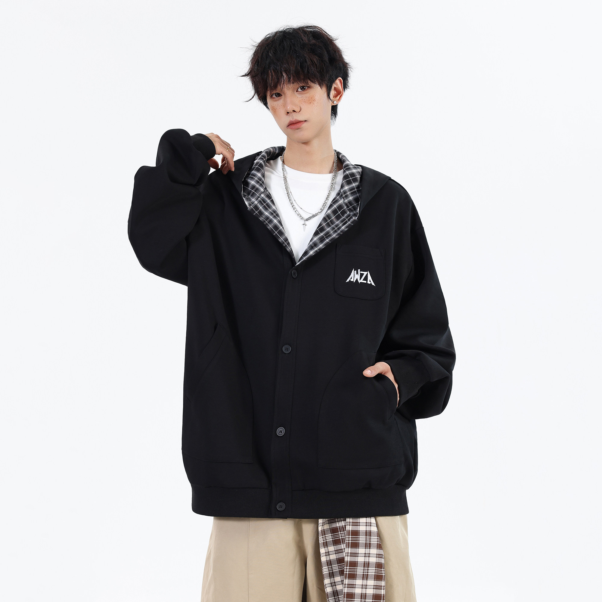 无影墙26春装设计款开衫连帽大码美式卫衣外套JK119P68控98，女装短外套，电商A031