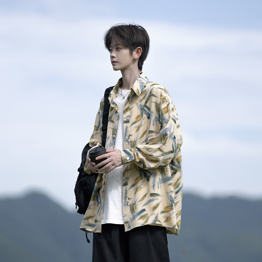外景花衬衫2025春装新款宽松大码港风男士长袖衬衫CS03P48控68,男装衬衫,电商A031