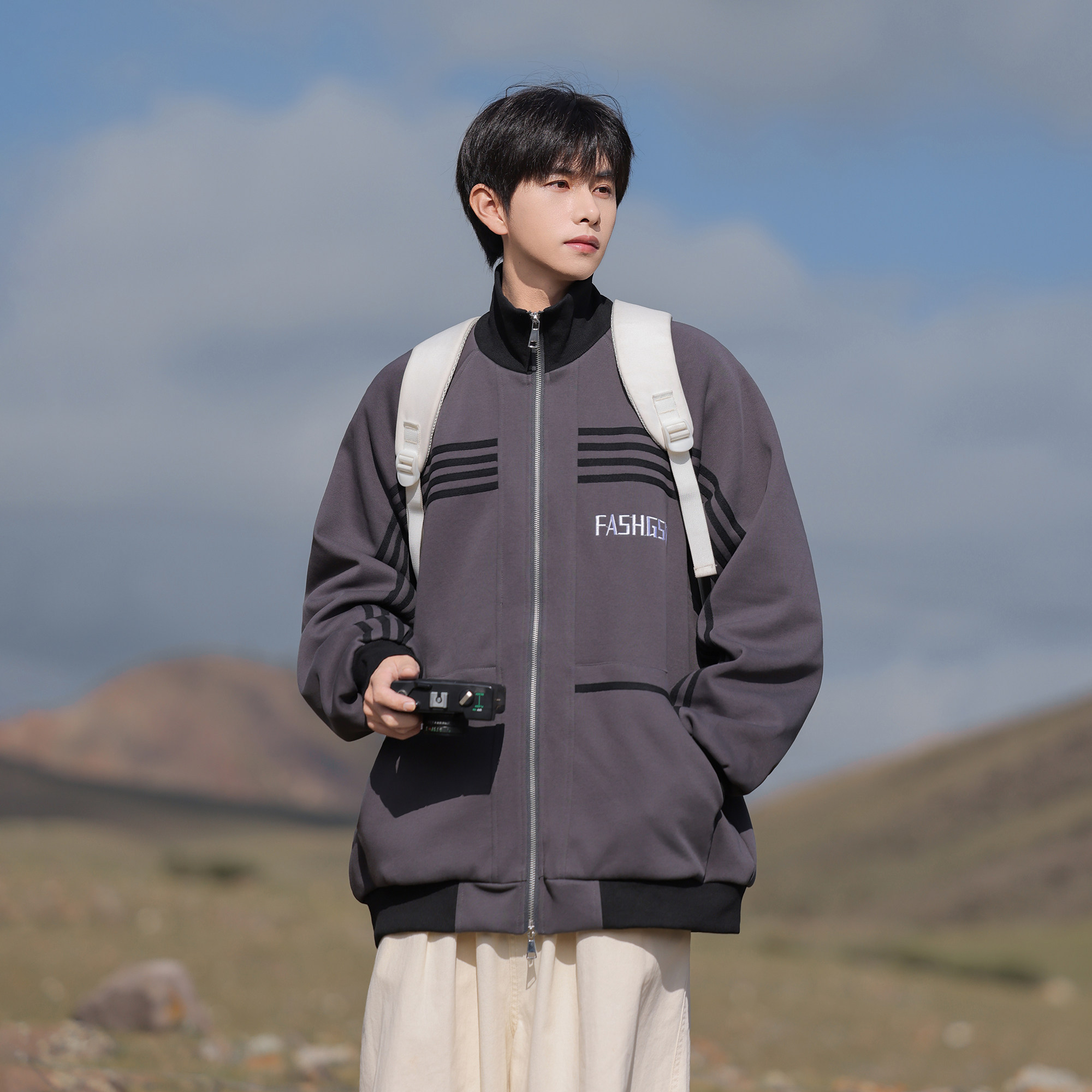 拉条夹克2026春装新款大码宽松刺绣夹克外套WY119P88控138，男装夹克，电商A031