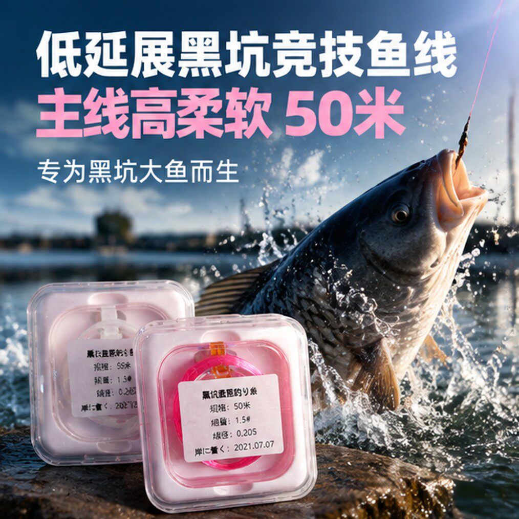 日本进口原丝粉色主线透明子线50米低延展黑坑竞技台钓尼龙钓鱼线