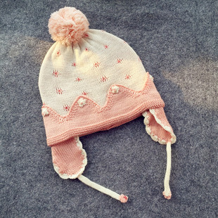 秋冬出口外贸原单婴儿童幼儿护耳帽子宝宝女童保暖毛线1-6岁公主
