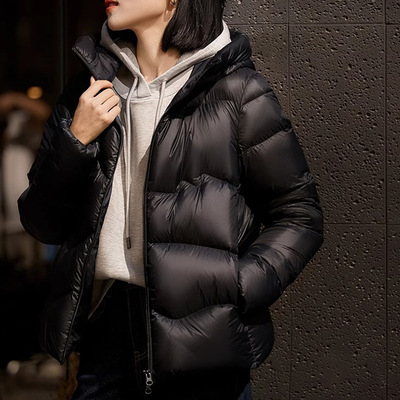 巨保暖95白鹅绒五防连帽羽绒服女款高端女装短款外套平湖鹅绒服冬