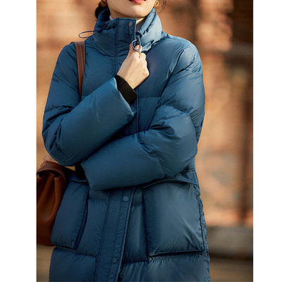 轻型柔高端鹅绒服90白鹅绒立领中长款工装羽绒服平湖女装女款冬季