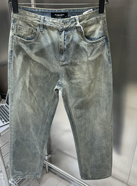 直筒宽松版型 高端货 手工油漆做旧锁色水洗大气蓝色牛仔裤男潮牌