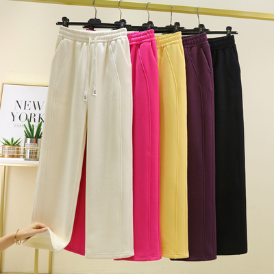 高腰休闲款长裤侧拼接加绒