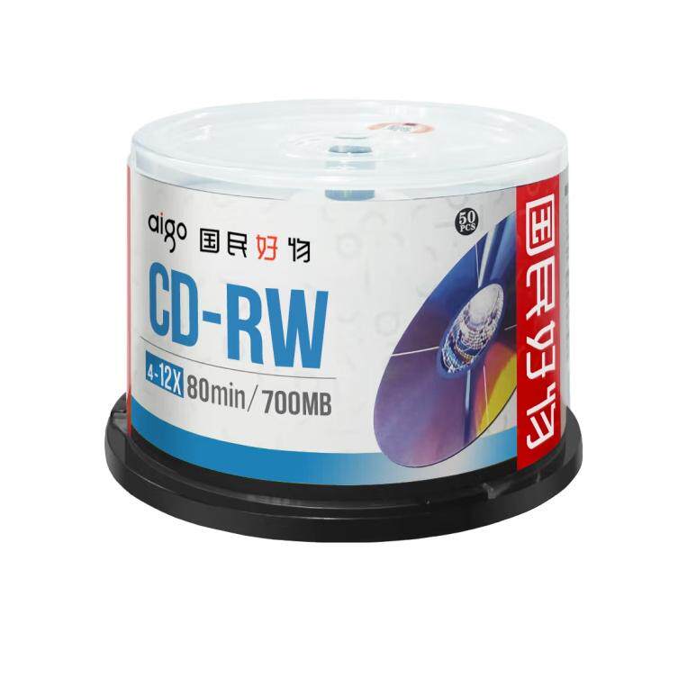 爱国者CD-RW空白刻录盘4-12速700MB台产桶装50片可擦写可重复刻录