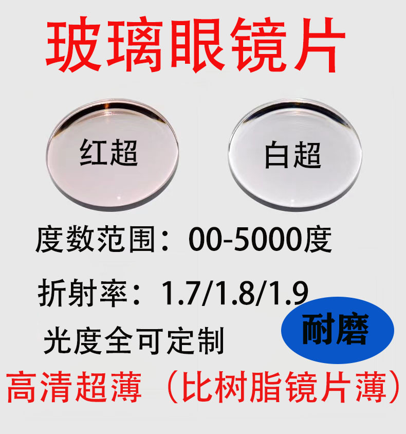 1.7 1.8 1.9玻璃镜片高清超薄耐磨高度近视2000度3000不花耐用薄 ZIPPO/瑞士军刀/眼镜 定制眼镜片 原图主图