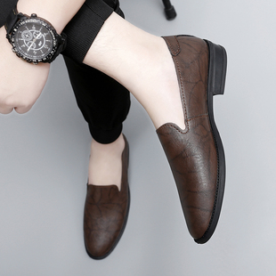 百搭一脚蹬英伦复古尖头小码 2026新款 豆豆鞋 男士 真皮休闲小皮鞋