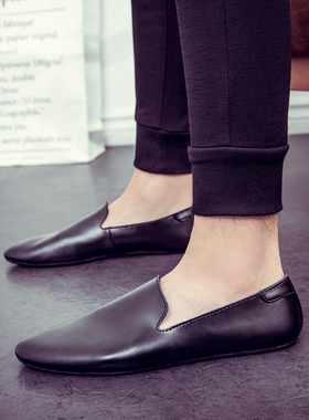 2026春季新款真皮黑色豆豆鞋男休闲皮鞋潮流小白鞋百搭一脚蹬懒人