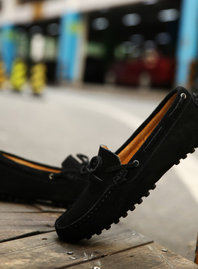 2026春季豆豆鞋男士真皮豆豆鞋磨砂平底皮鞋休闲防滑韩版懒人鞋潮