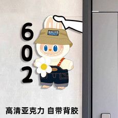 Стикер стены граффити 新款labubu门牌号家用门牌卡通拉布布公仔学生宿舍门牌号墙贴画 Diy