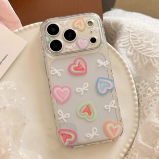 彩爱心透明苹果17promax手机壳iphone16个性 15适用13软14小众防摔手机贴膜3D热弯彩绘通用