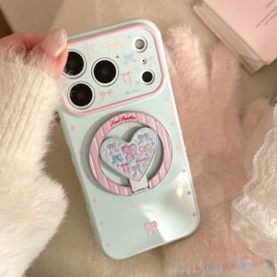 闪粉磁吸支架适用iphone 16pro苹果17手机壳女生高颜值13蝴蝶结15型号彩绘爱心支架贴膜