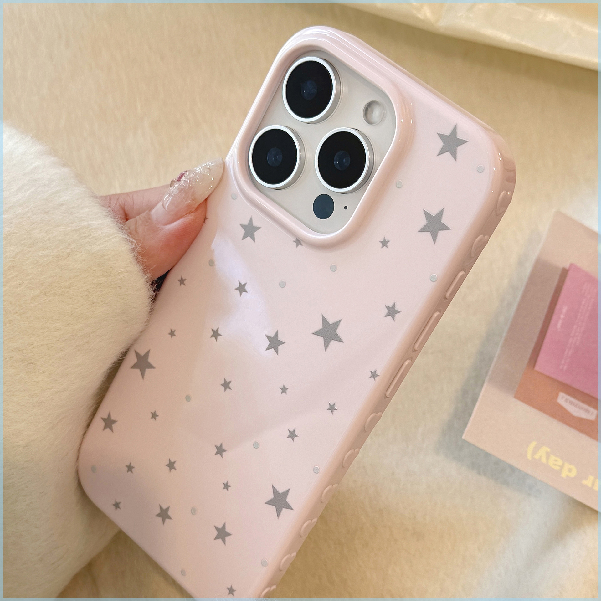 ins风粉灰星星苹果17手机壳