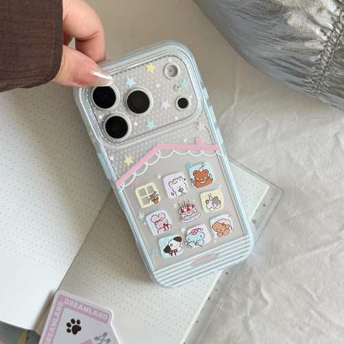 奶蓝卡通视窗防摔iPhone手机壳