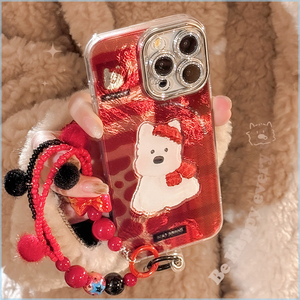 红格纹西高地适用15promax手机壳14硬个性苹果iphone16立体卡通13挂链
