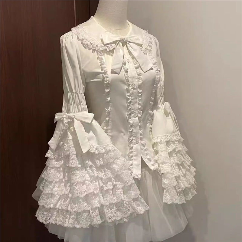 原创蕾丝doll感lolita姬袖洛丽塔衬衫内搭外穿蝴蝶结长袖收腰显瘦