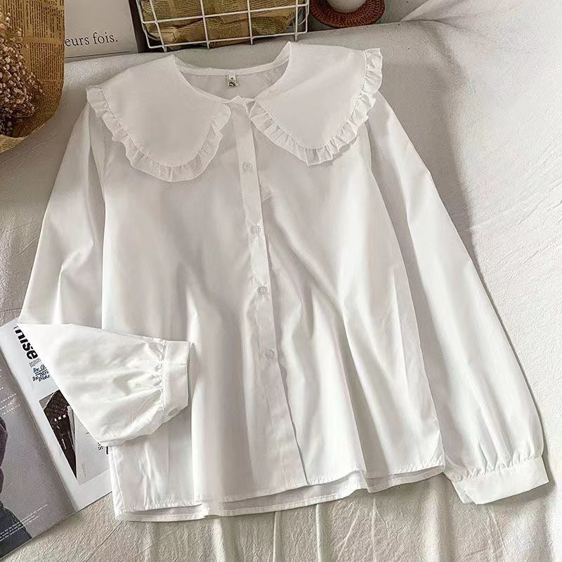 甜美娃娃衬衫新款长袖感小众白色法式上衣减龄设计春秋百搭衬衣女