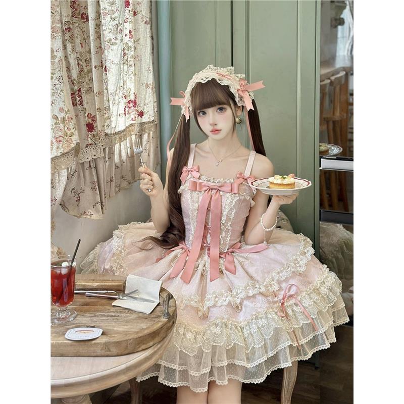 ~原创设计Lolita洋装芭蕾风jsk吊带连衣裙女夏季