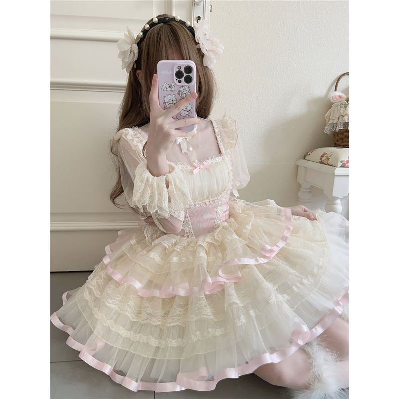 ~原创设计Lolita洋装芭蕾风jsk吊带连衣裙夏季