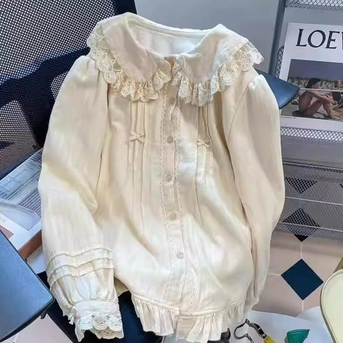 lolita原创内搭娃娃领百搭长袖衬衫加绒加厚保暖洛丽塔蕾丝花边