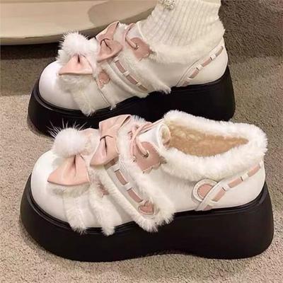 冬季加绒洛丽塔毛毛单鞋女2025日系软妹可爱软萌Lolita皮鞋雪地靴