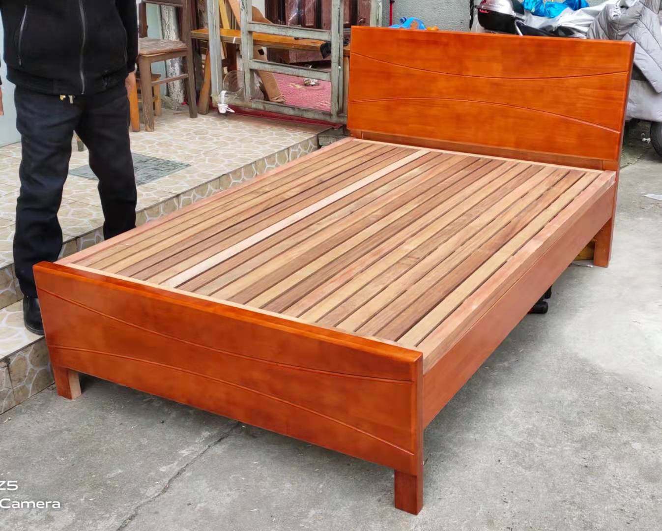 5实木床主卧双人床橡木单人硬板床老式架子床加厚床板上海包邮