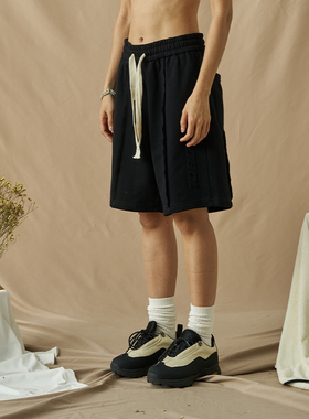 DOUBLEDEALER纯棉五分裤男夏季2023新款潮牌休闲短裤宽松针织卫裤