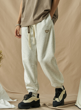 DOUBLEDEALER裤子男生夏季韩版潮流卫裤纯棉宽松五分针织薄款长裤